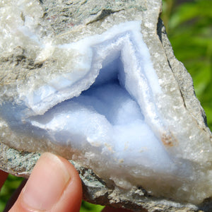 XL Raw Blue Lace Agate Crystal Geode Cluster, Rough Blue Lace Agate