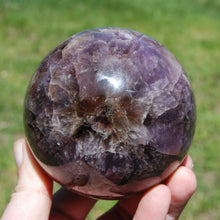 Load image into Gallery viewer, 3.4in 1.9LB XL Super Seven Cacoxenite Crystal Sphere, Super 7 Amethyst Cacoxenite Trapiche Eye, Brazil
