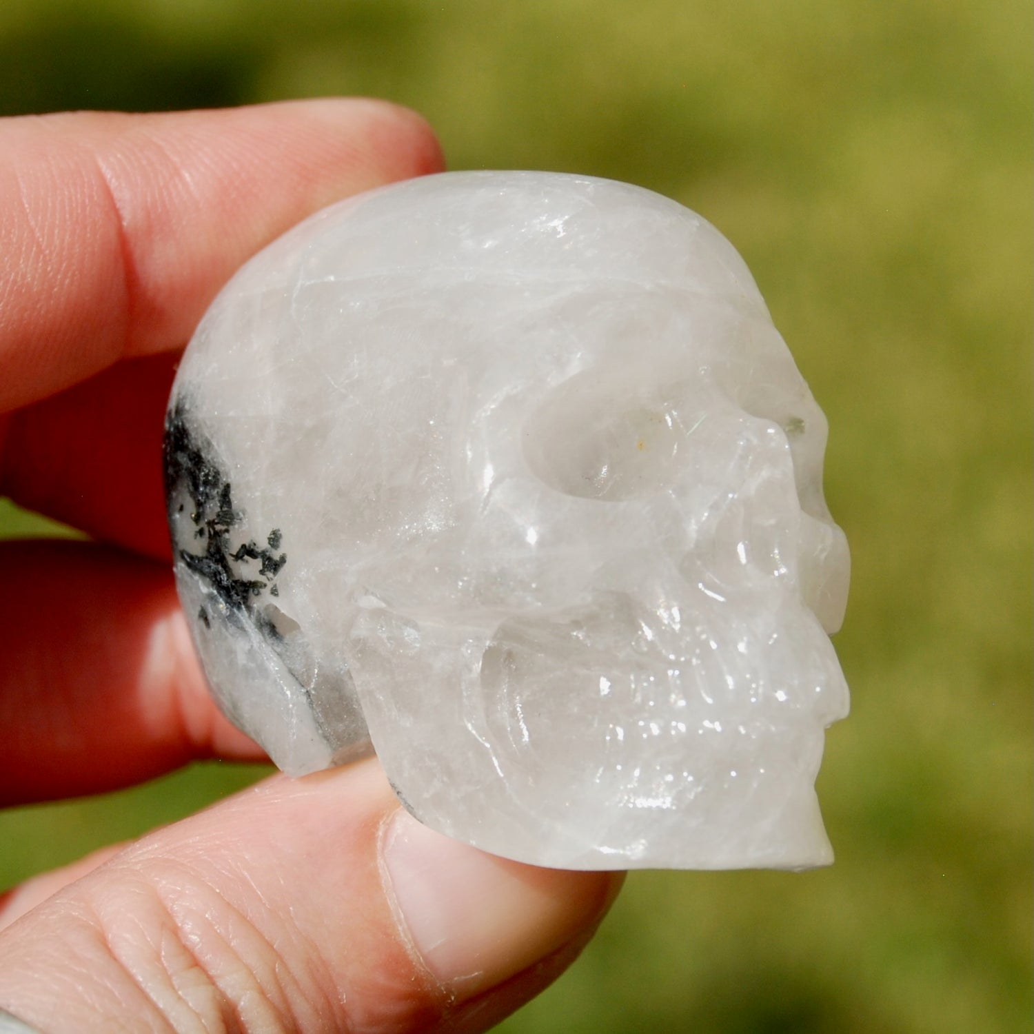 Black Tourmaline Quartz Crystal Skull, Realistic Gemstone Carving