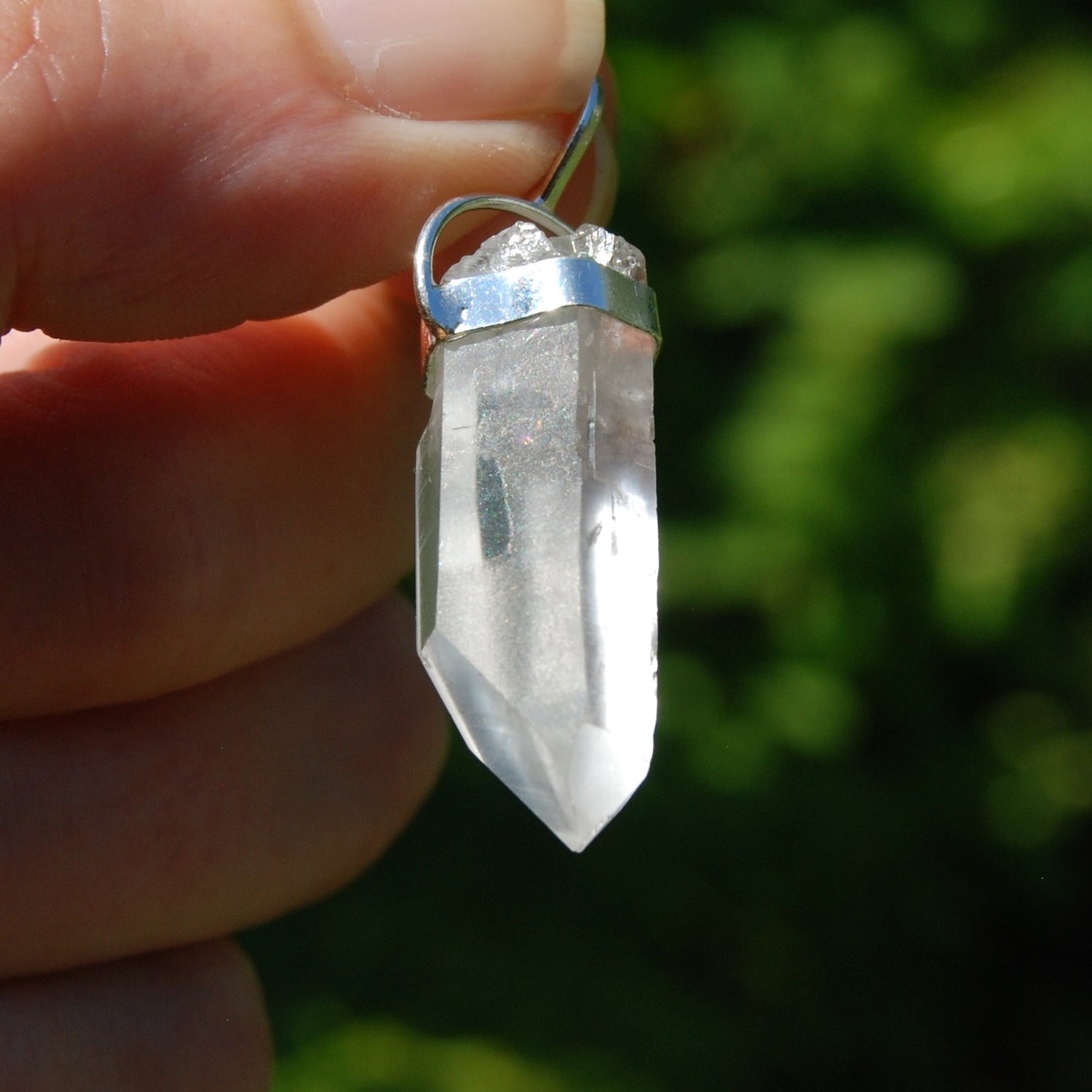 White Light Lemurian Seed Quartz Crystal Pendant for Necklace, Sterling Silver, Brazil