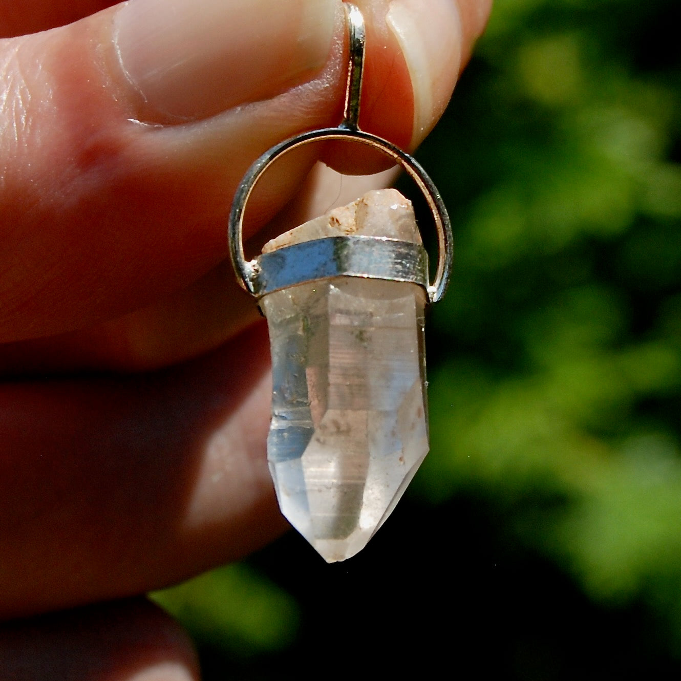 Isis Face Lemurian Seed Quartz Crystal Pendant for Necklace, Sterling Silver, Brazil