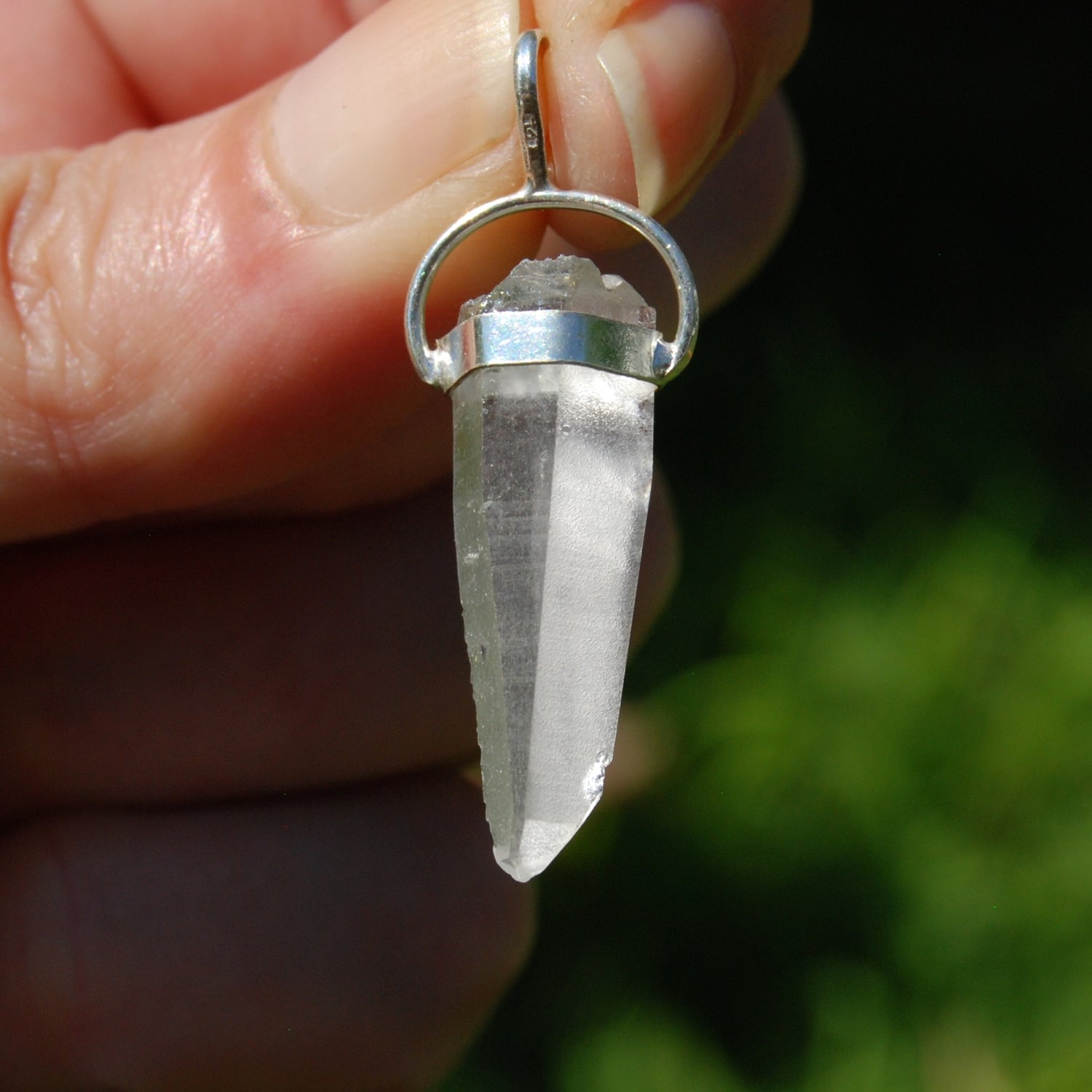 Cosmic Lemurian Seed Quartz Crystal Laser Pendant for Necklace, Sterling Silver, Brazil