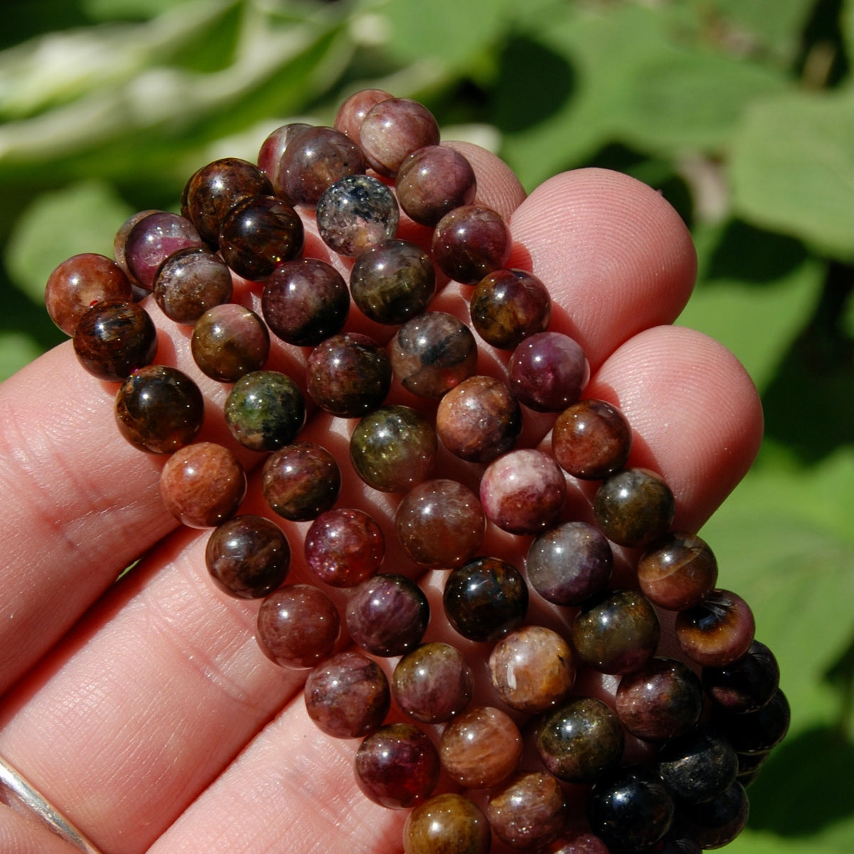 Rainbow Tourmaline Crystal Bracelet, 7-8mm Natural Pink Dravite Elbaite Indicolite Liddicoatite Cats Eye Gemstone Beads