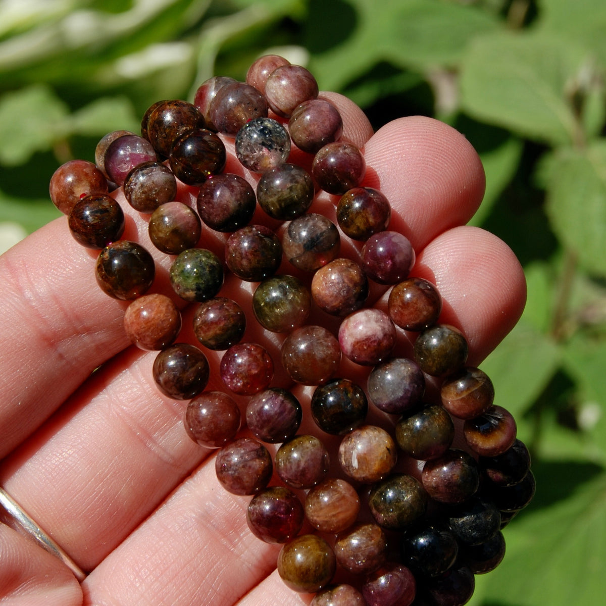Rainbow Tourmaline Crystal Bracelet, 7-8mm Natural Pink Dravite Elbaite Indicolite Liddicoatite Cats Eye Gemstone Beads
