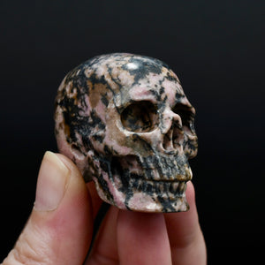Pink Rhodonite Carved Crystal Skull Realistic