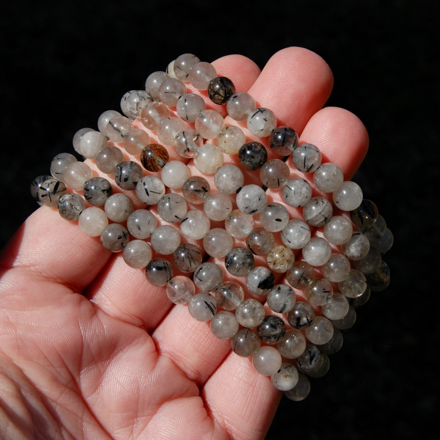 Black Tourmaline Quartz Crystal Beaded Bracelet
