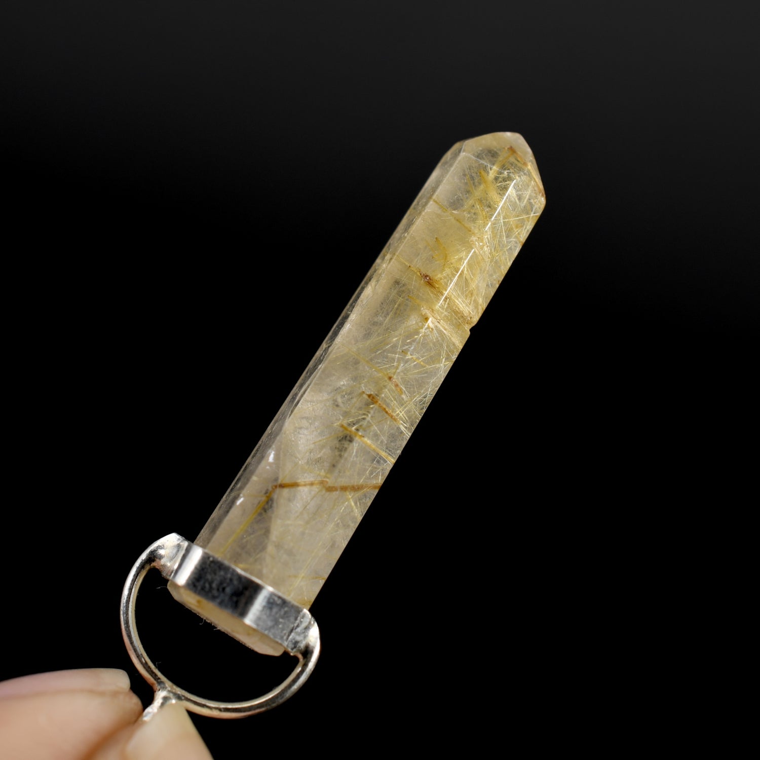 Dow Channeler Natural Golden Rutile Quartz Crystal Pendant for Necklace, Gold Rutilated Quartz