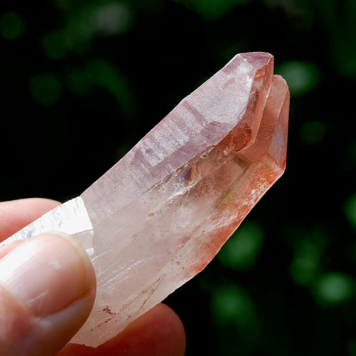 Curved Strawberry Pink Lemurian Seed Quartz Crystal Tantric Twin, Serra do Cabral, Brazil