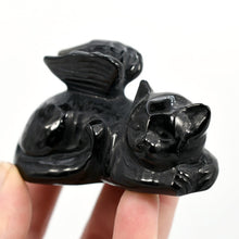 Load image into Gallery viewer, Black Obsidian Carved Crystal Cat Angel
