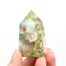 Load image into Gallery viewer, Green Sakura Flower Agate Crystal Tower

