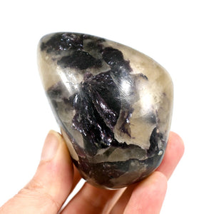 Flashy Gem Lepidolite Crystal Palm Stone, Silver Leaf Lepidolite Crystals