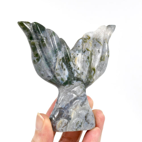 Moss Agate Hand Carved Crystal Mermaid Fish Tail