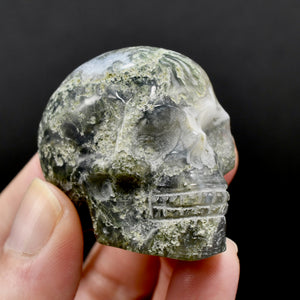 Moss Agate Carved Crystal Skull