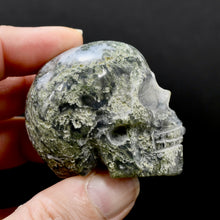 Load image into Gallery viewer, Moss Agate Carved Crystal Skull
