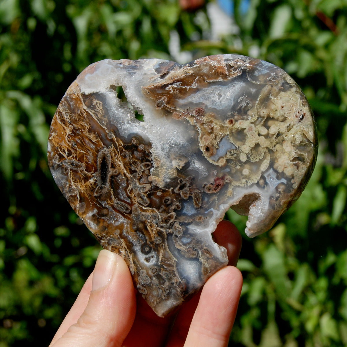 Moss Agate Crystal Heart Palm Stone