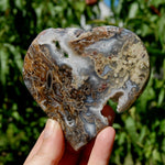 Moss Agate Crystal Heart Palm Stone