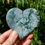 Moss Agate Crystal Heart Palm Stone