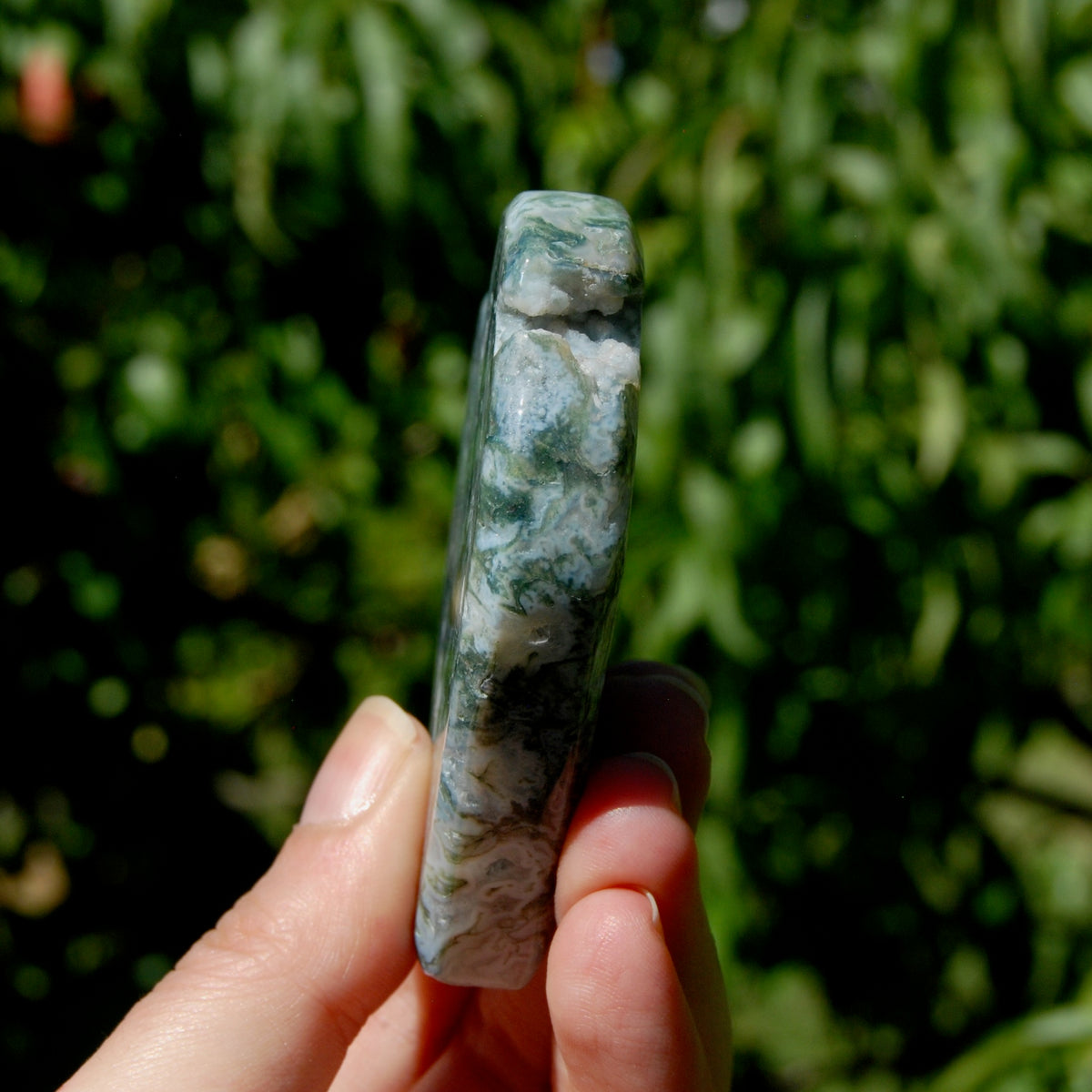 Moss Agate Crystal Heart Palm Stone