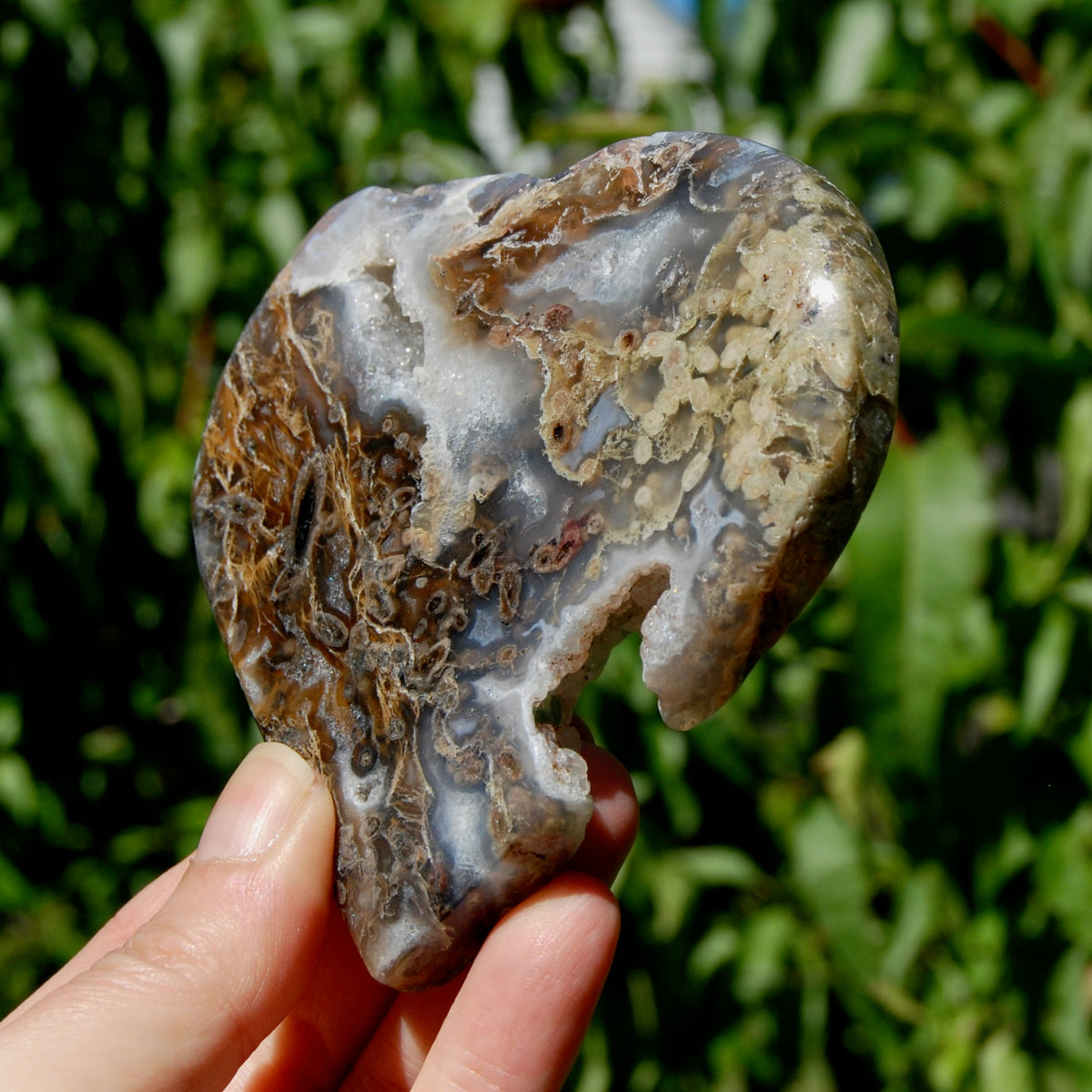 Moss Agate Crystal Heart Palm Stone
