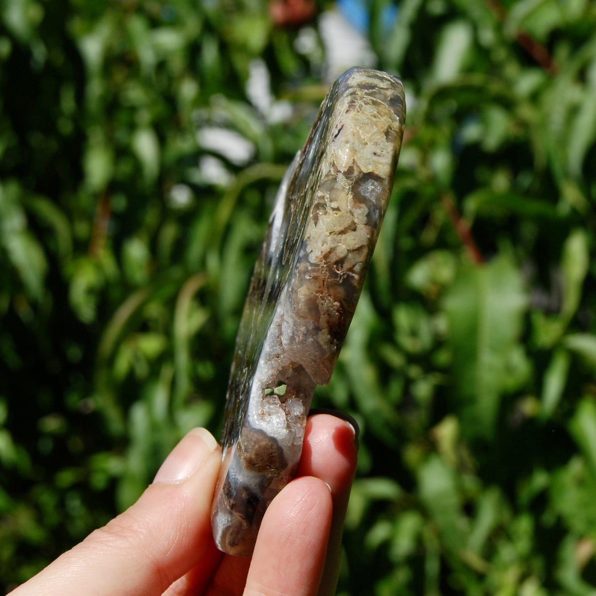 Moss Agate Crystal Heart Palm Stone