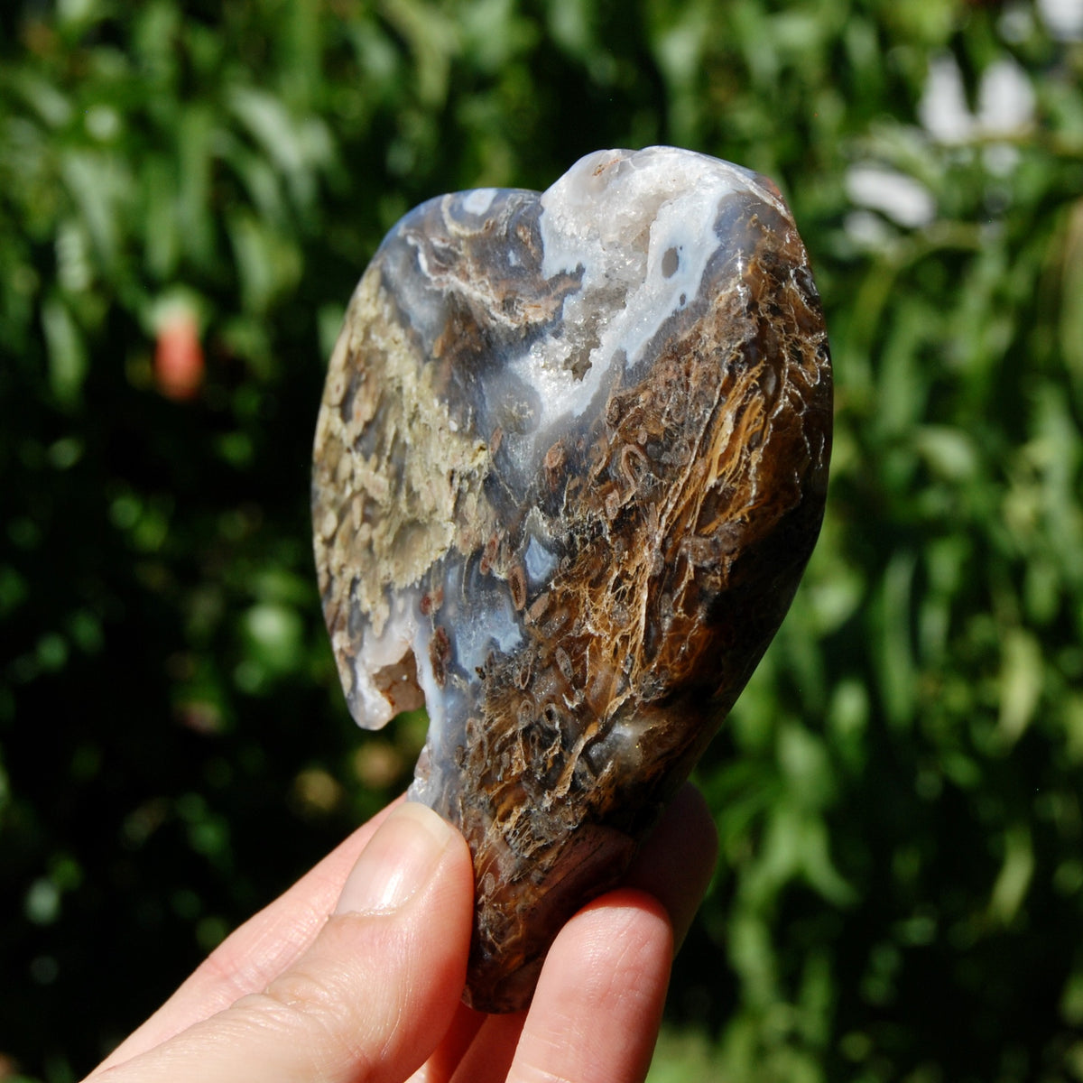 Moss Agate Crystal Heart Palm Stone