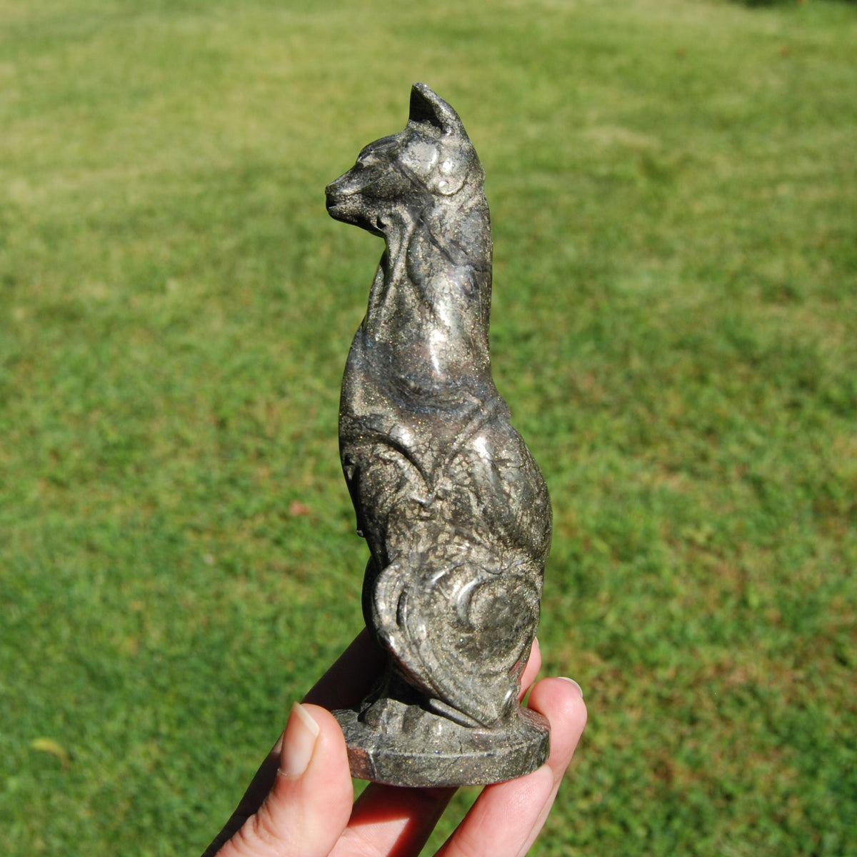 Pyrite Carved Crystal Cat