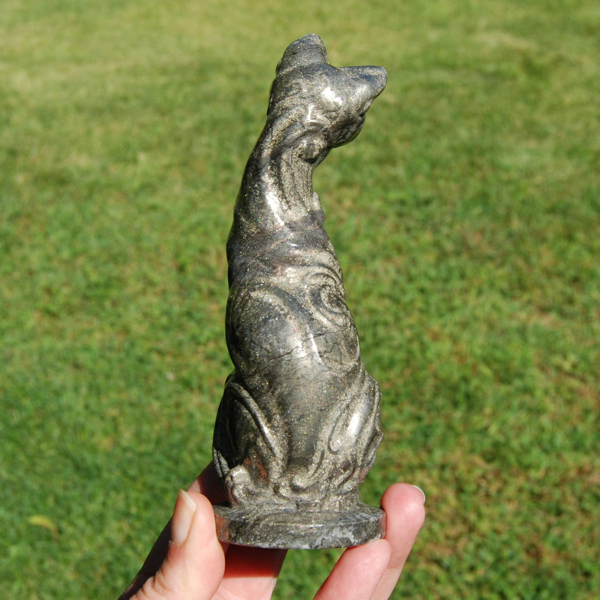 Pyrite Carved Crystal Cat