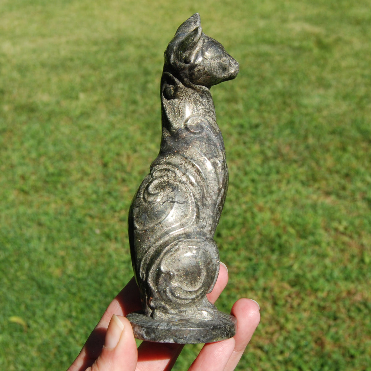Pyrite Carved Crystal Cat