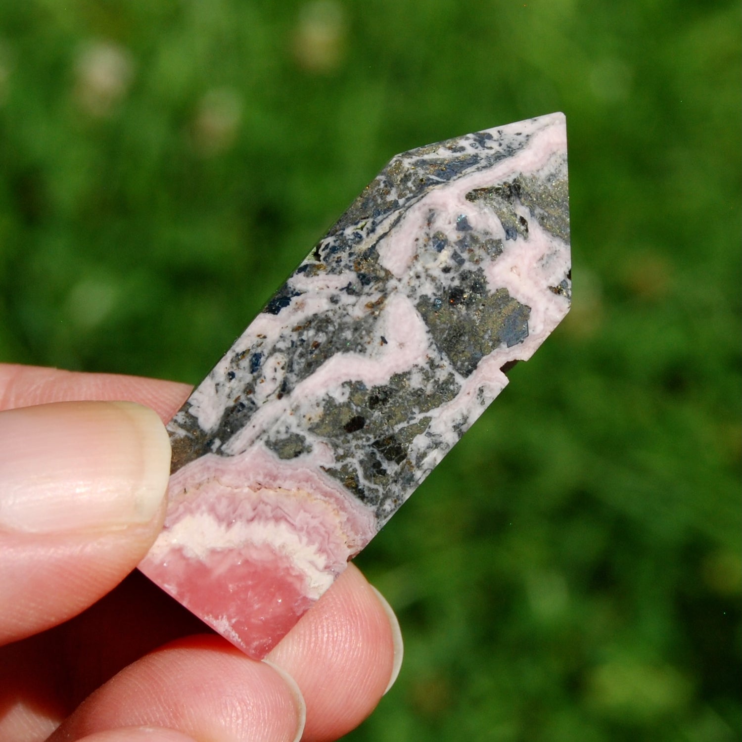Genuine Rhodochrosite Pyrite Gemstone Tower - 1.9" 41g Manifest Love Luck, Healing Crystals, Argentina