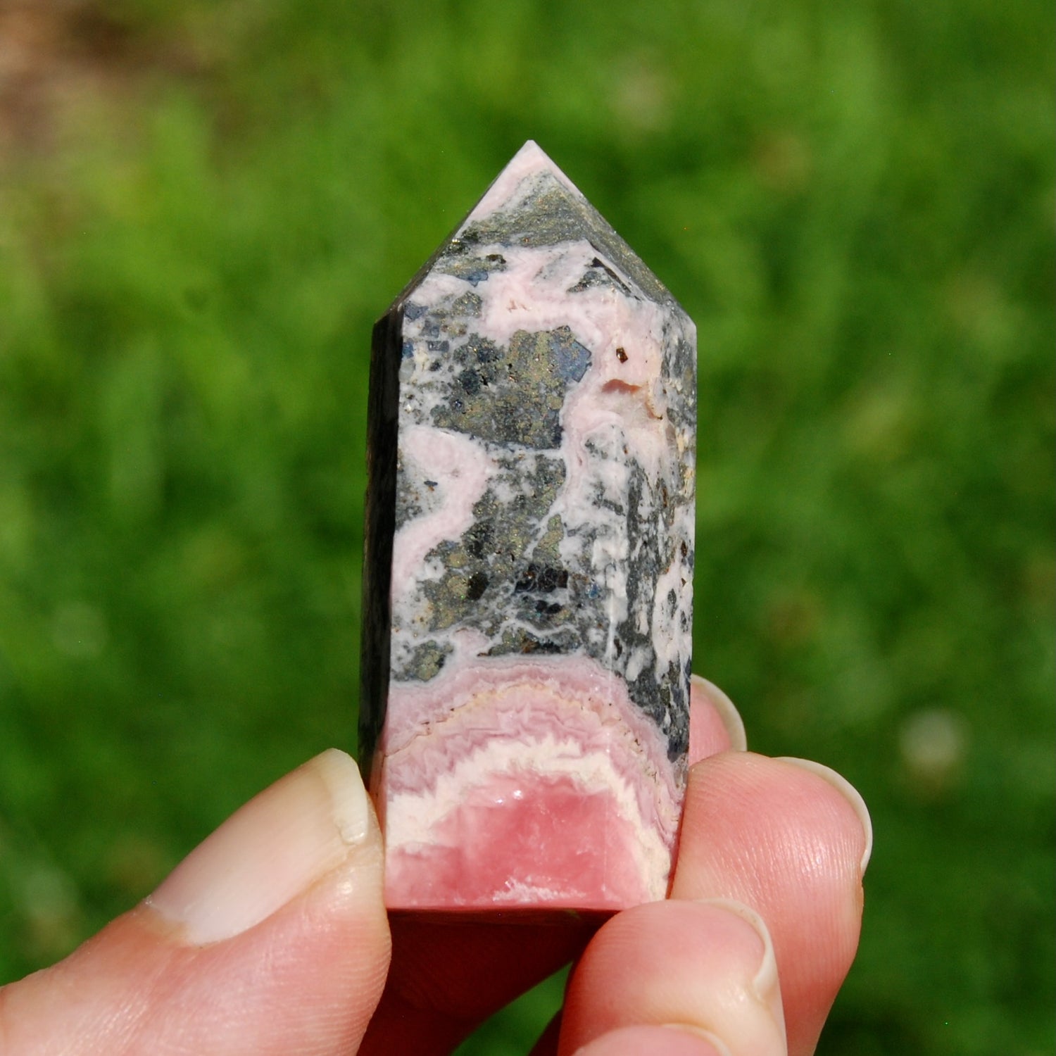 genuine Rhodochrosite Pyrite Gemstone Tower - 1.9" 41g Manifest Love Luck, Healing Crystals, Argentina