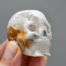 Load image into Gallery viewer, Green Sakura Flower Agate Carved Crystal Skull
