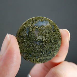 34mm Beautiful Moss Agate Cabochon, Indonesian Garden Agate Round Cab #a13
