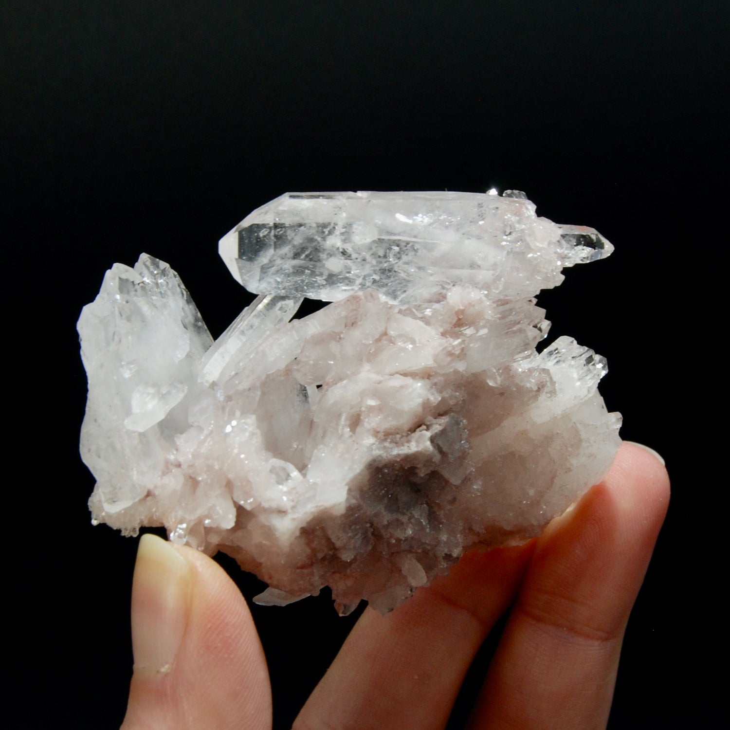 Pink Faden Quartz Crystal Cluster, Colombia