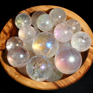 Angel Aura Clear Quartz Crystal Sphere, 25mm to 35mm