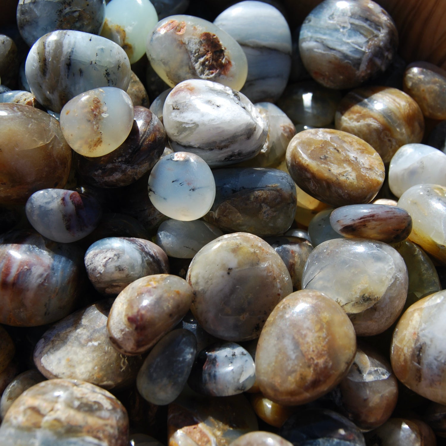 Blue Andean Opal Crystal Tumbled Stones, Peru