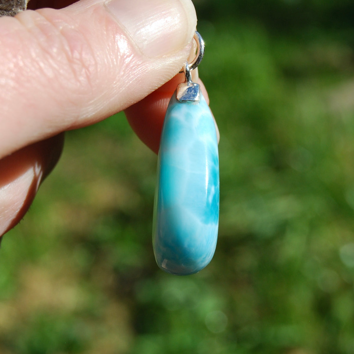 Natural Copper high quality Larimar Apatite Gem 925 Silver Gorgeous Heavy Thick Pendant neckl