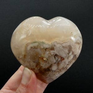 Flower Agate Heart Shaped Palm Stone, Sakura Agate Crystal Heart