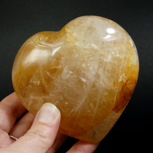 Golden Healer Quartz Crystal Heart Shaped Palm Stone, Madagascar