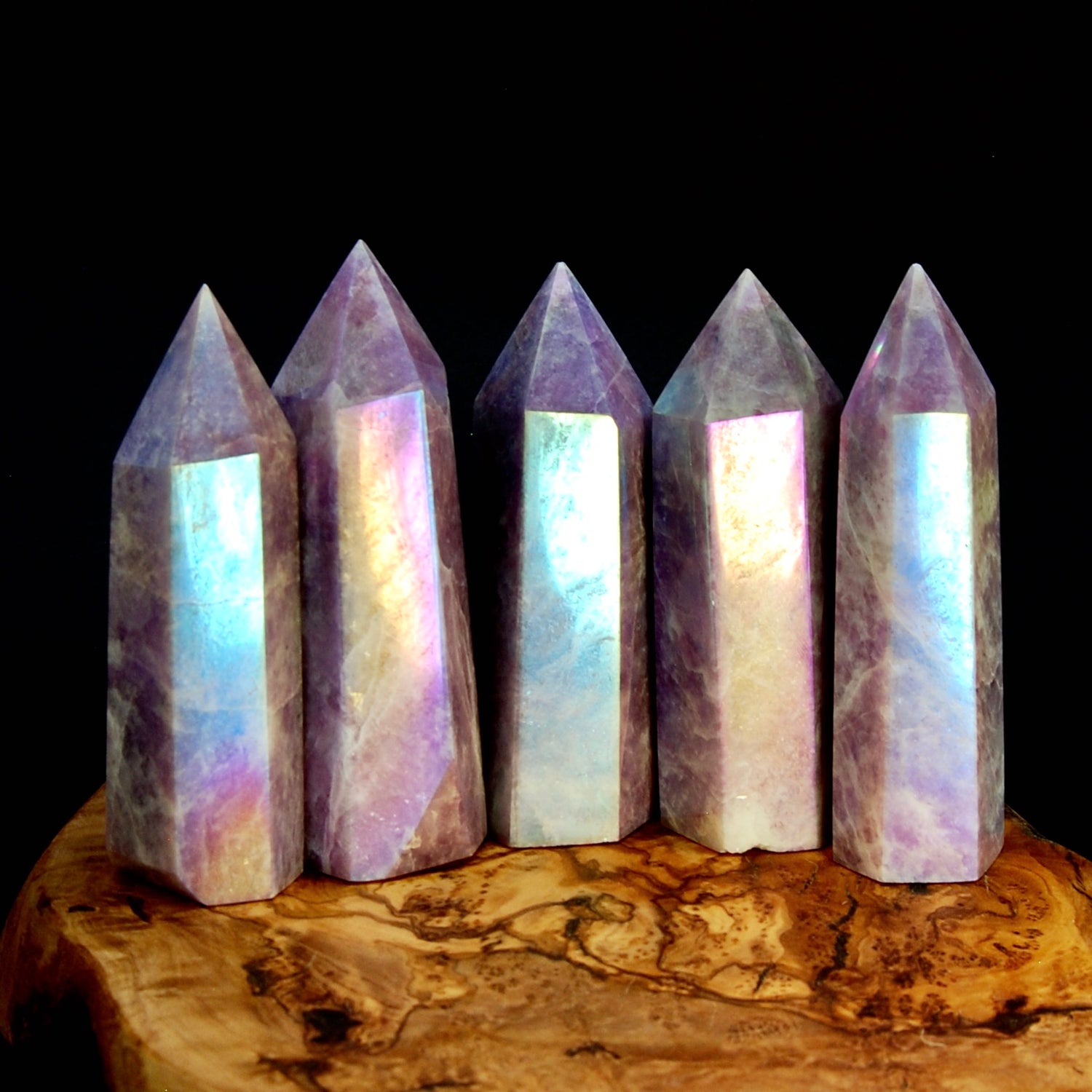 ONE 3.5in Angel Aura Lepidolite Crystal Tower, Purple Lithium Mica Crystals, Madagascar