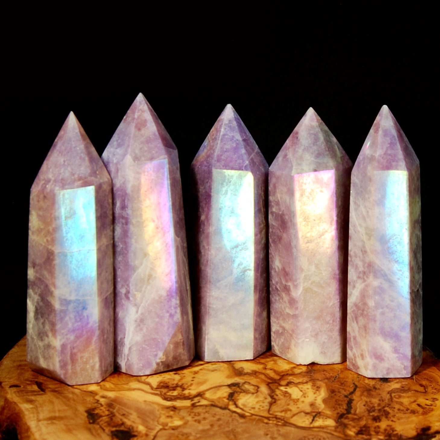 ONE 3.5in Angel Aura Lepidolite Crystal Tower, Purple Lithium Mica Crystals, Madagascar