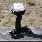 Agate Geode Lotus Flower Hand Carved Crystal with Burl Stand