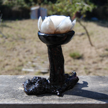 Load image into Gallery viewer, Agate Geode Lotus Flower Hand Carved Crystal with Burl Stand
