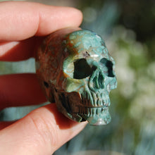 Load image into Gallery viewer, Blue Opalized Petrified Wood Carved Crystal Skull

