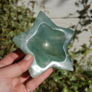 Green Fluorite Carved Crystal Star Shaped Bowl