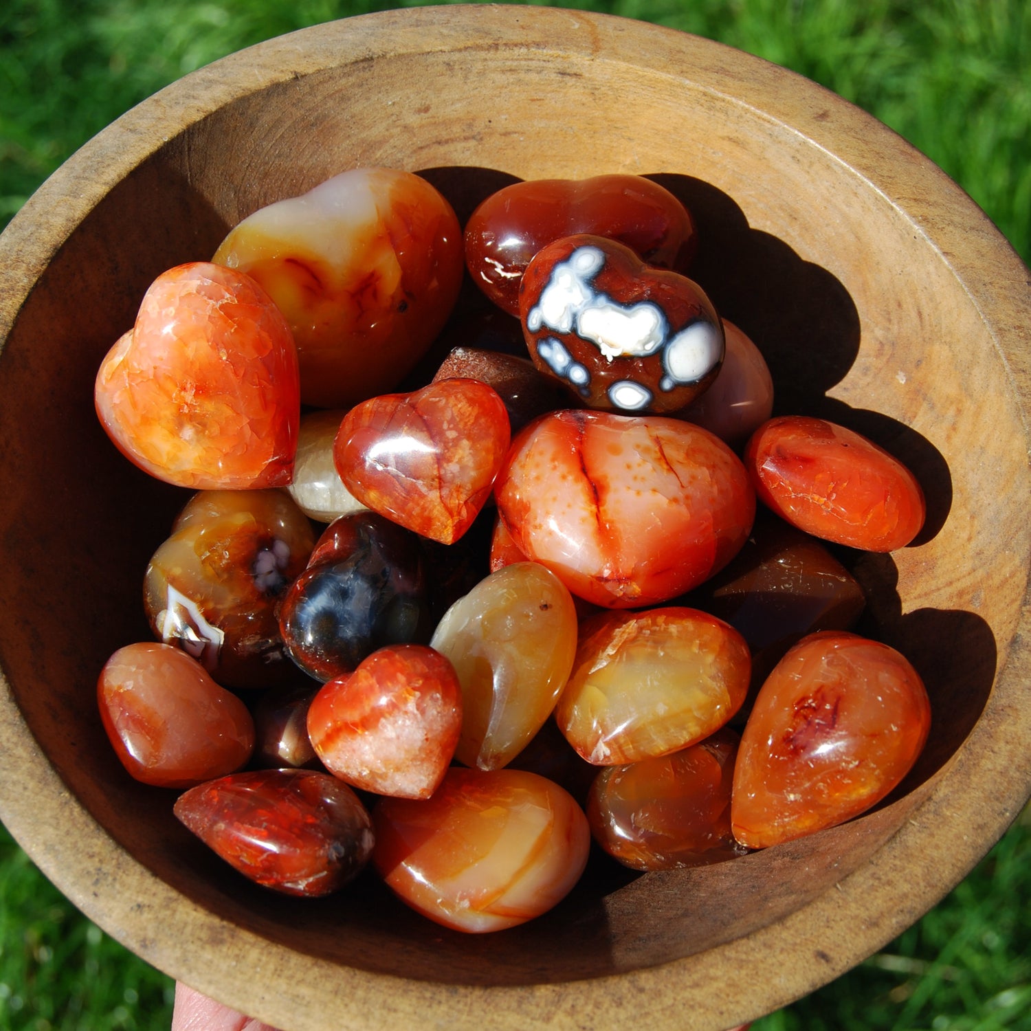 Carnelian Crystal Heart, Carnelian Agate Palm Stone Hearts, Madagascar