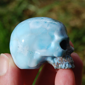 Genuine Larimar Carved Crystal Skull, Realistic Larimar Gemstone