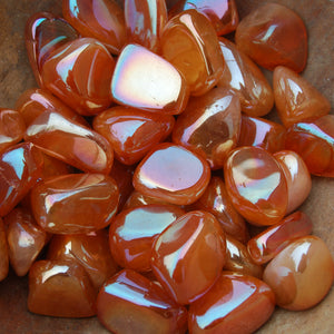 Aura Rose Quartz Crystal Tumbled Stones Orange Sunset 