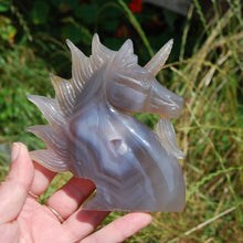 Load image into Gallery viewer, Large Agate Geode Unicorn Bust Flower Hand Carved Crystal Druzy 5&quot;

