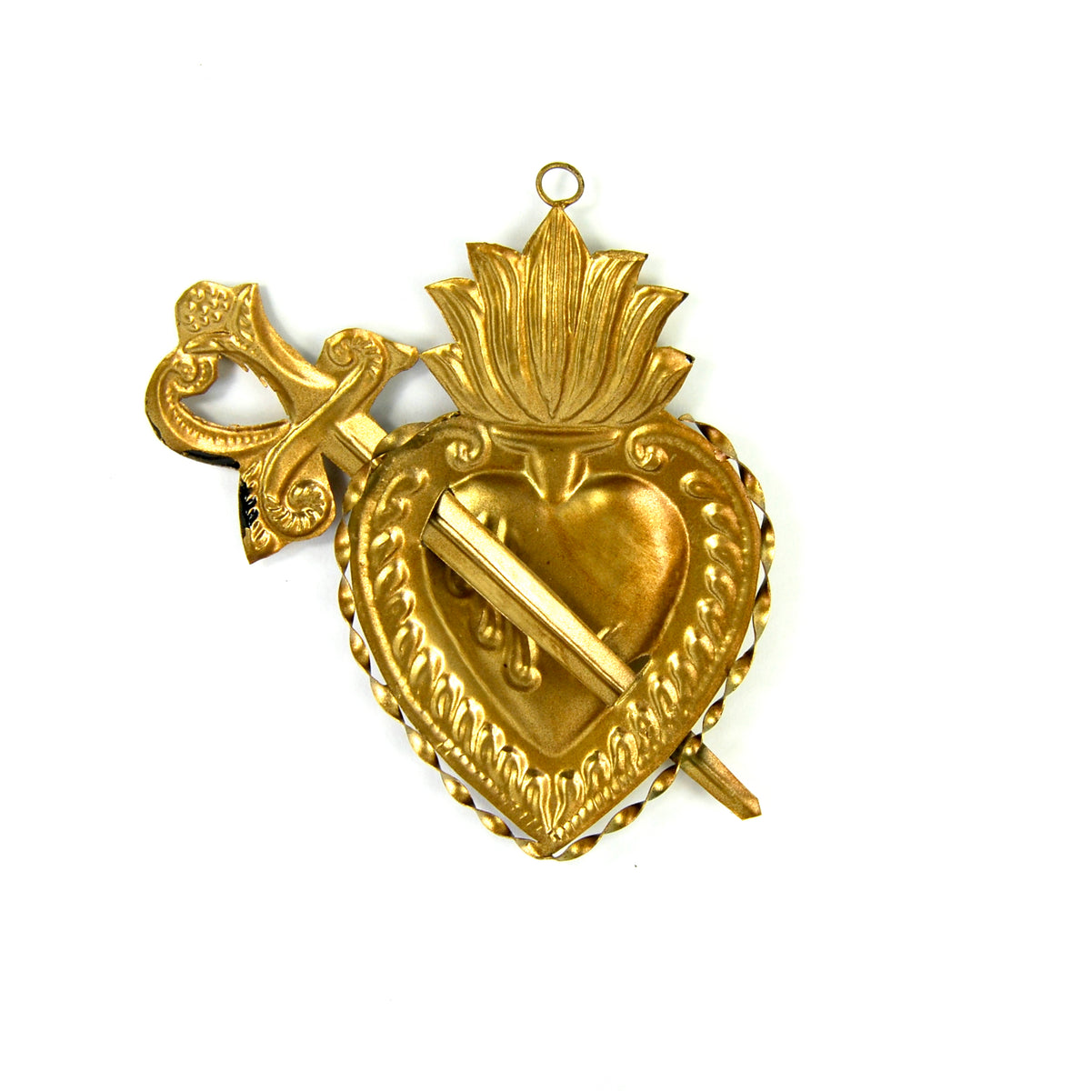 Sacred Heart Ex Voto Milagro Flaming Heart with Sword Ornament