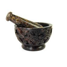 Load image into Gallery viewer, Foliate Carved Mortar and Pestle Natural Soapstone
